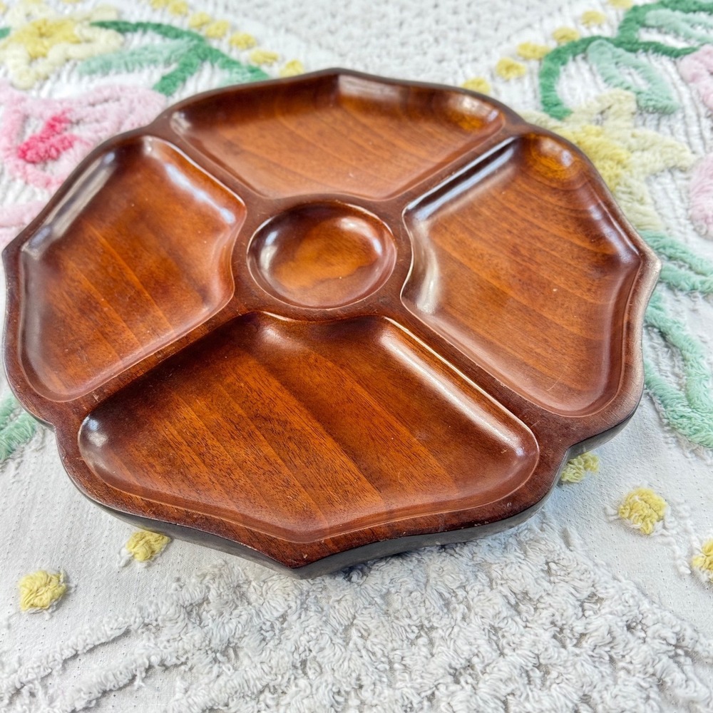 Vintage West Indies Mahogany Divided Serving Tray Solid Wood Puerto Rico 11in